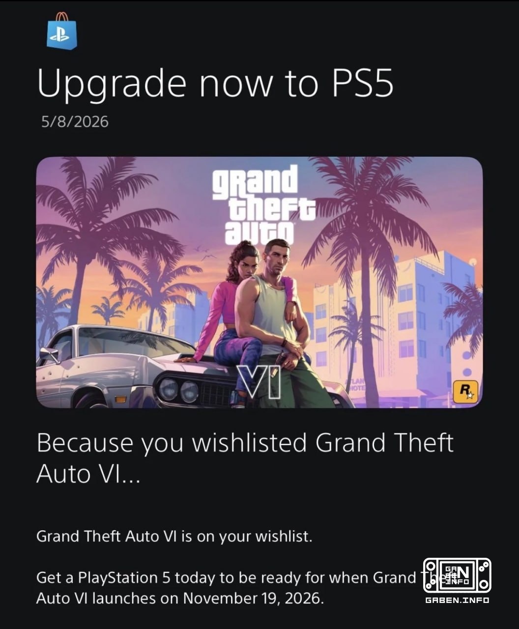 Poor GTA VI fans with PS4 are asked to get rid of the old console and buy PS5 already. Sony has started sending out a le...