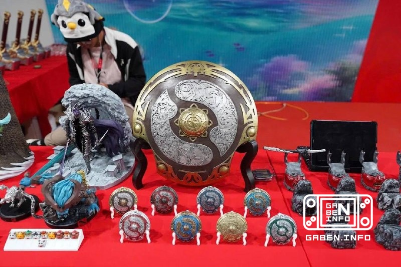 A huge collection of Dota merch from one of the players Completed the game