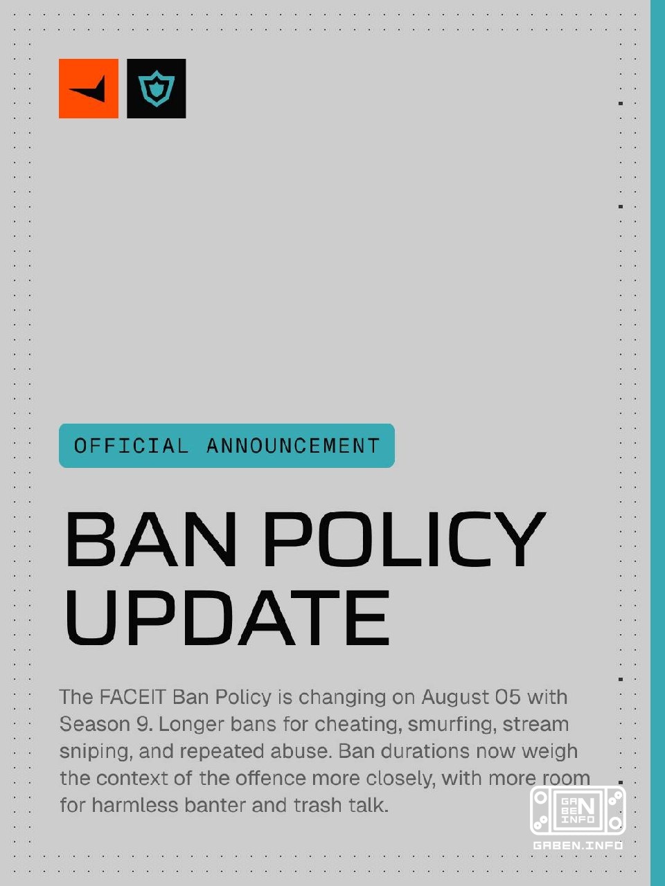 ❗️ FACEIT обновили политику банов: ➖ Бан читеров: на 5 лет вместо прежних двух. ➖ Стримснайпинг: от 6 месяцев до вечной ...