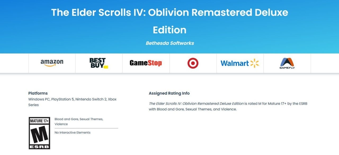 Remaster The Elder Scrolls IV: Oblivion otrzymał ocenę ESRB dla Switcha 2. Prawdopodobnie w tym roku będziemy mogli zamk...