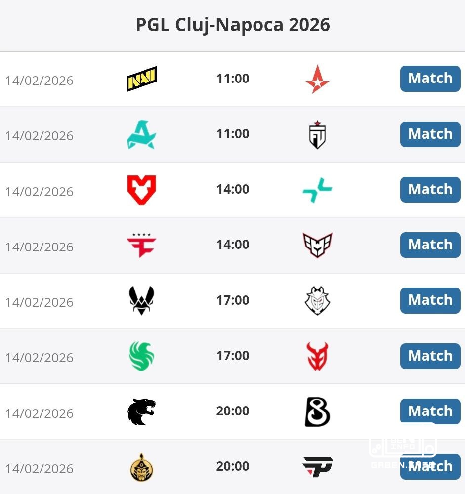 Schedule of opening matches of PGL CLUJ-NAPOCA 2026.