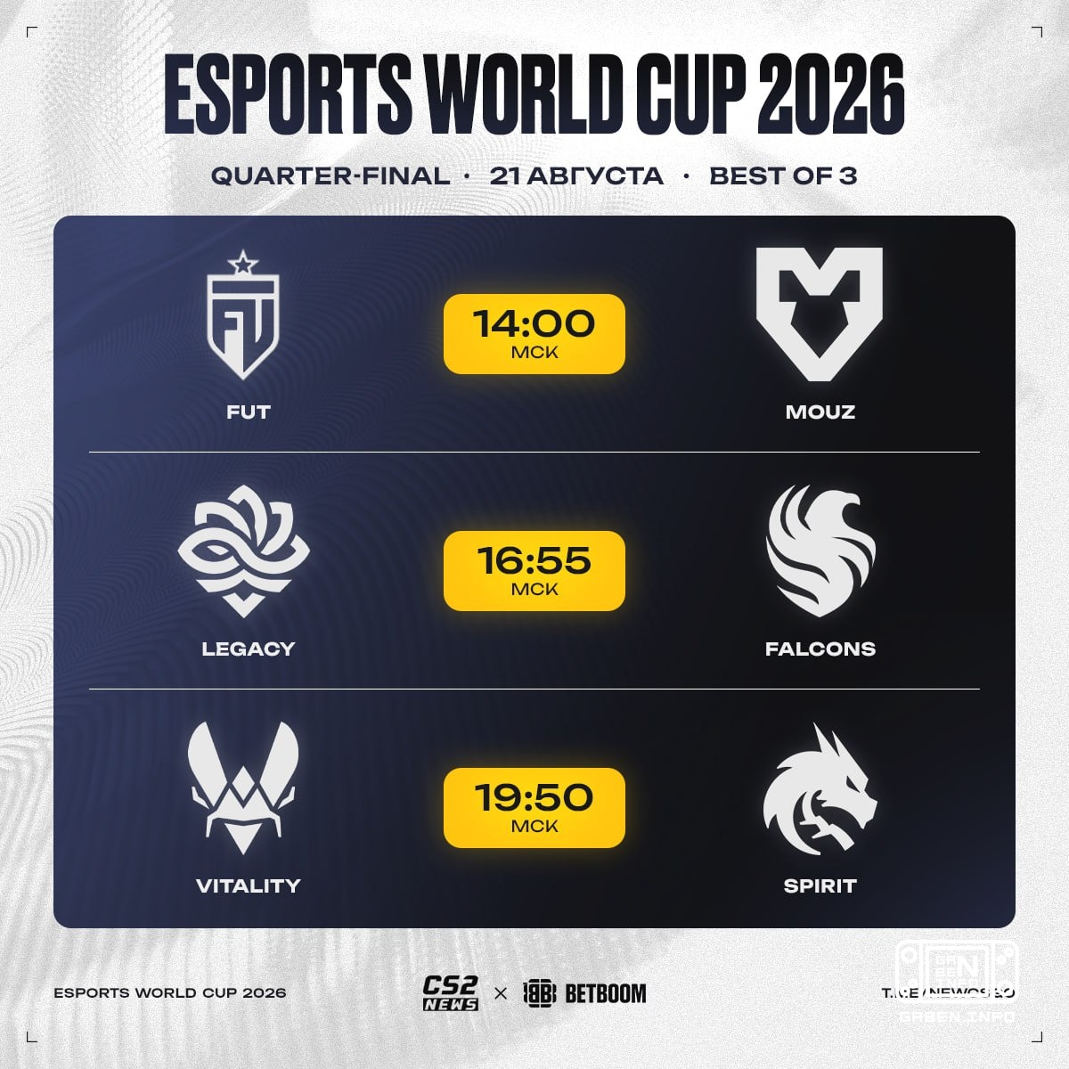 In the schedule of the quarter-finals, which means the draw Esports World Cup 2026 is on the horizon! 😍 BETBOOM give a f...