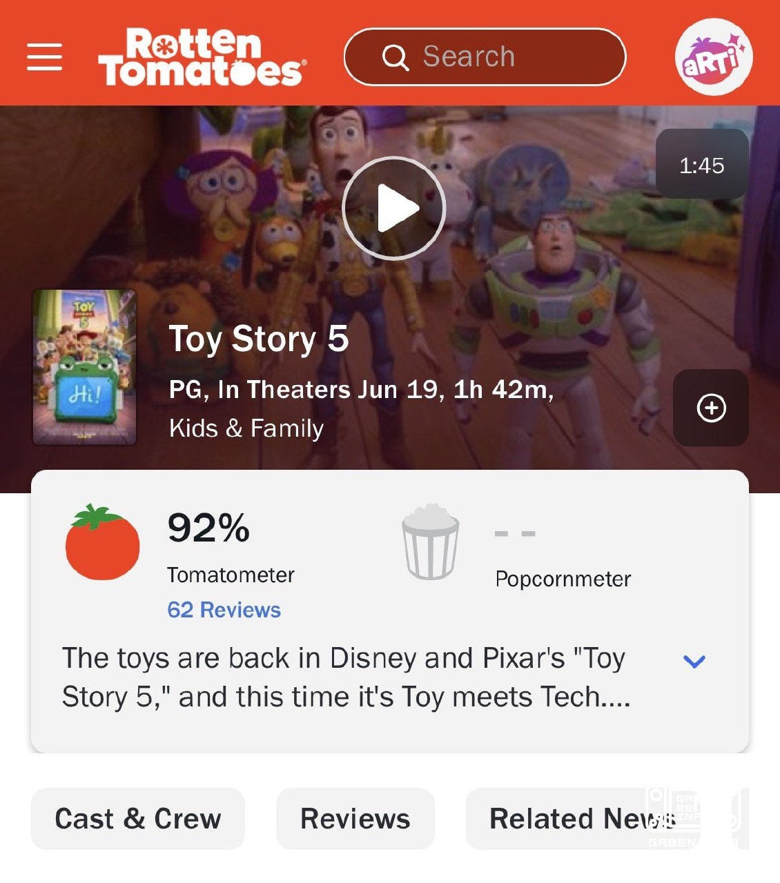 ⚡️ “Toy Story 5” ได้คะแนน “สด” 92% ใน Rotten Tomatoes - นี่เป็นการ์ตูนที่มีเรตติ้งต่ำที่สุดในแฟรนไชส์ แต่พวกเขาเรียกมันว...