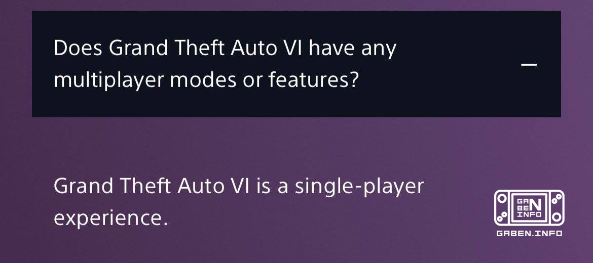 Rockstar 强调 GTA VI 是一款单人游戏。我们正在等待 12 月发布的 GTA Online 2，终极版售价分别为 80 美元和 200 美元！