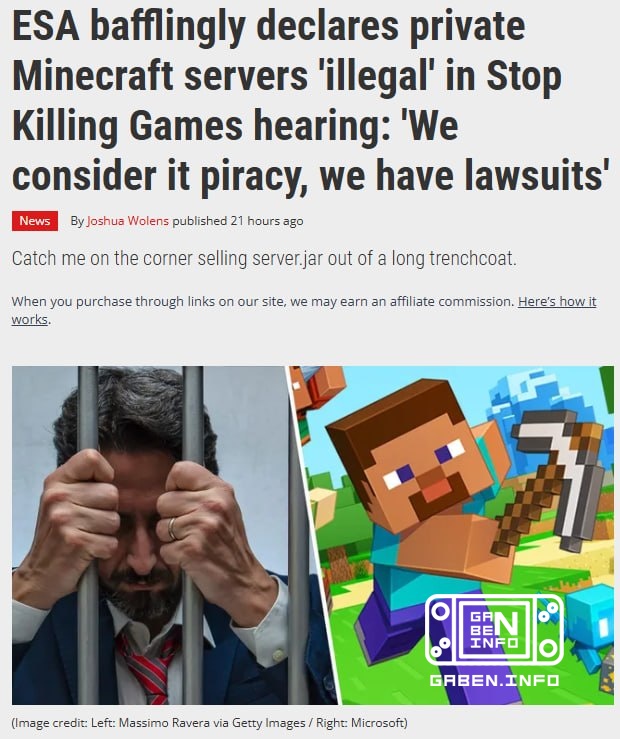 ❌Serveurs Minecraft privés - TOUT ? Un porte-parole de l'Entertainment Software Association (ESA) a déclaré que les serv...