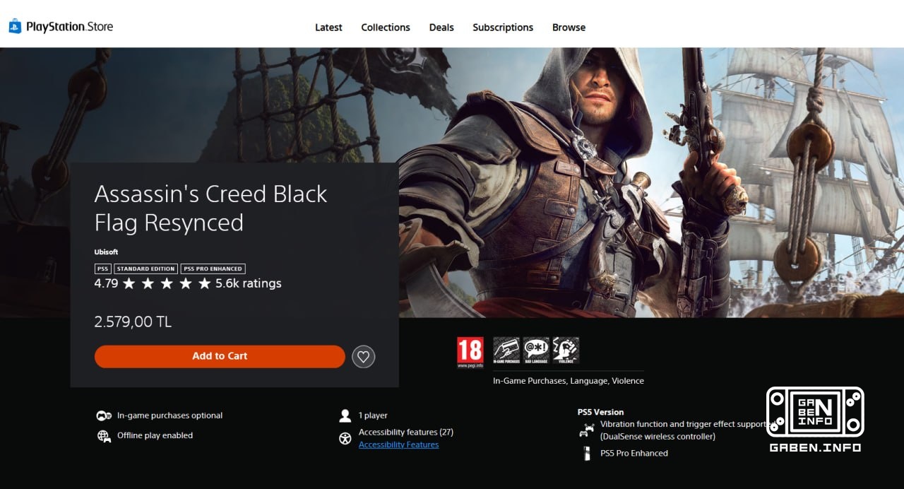 Цена Assassin’s Creed Black Flag Resynced в турецком PS Store вернулась к «стандартному» значению – 2579 лир Поздравляем...