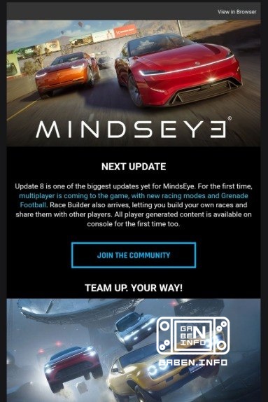 Mindseye بازی چند نفره با مسابقه، فوتبال با نارنجک و موارد دیگر دریافت خواهد کرد. این بازی همچنین یک ویرایشگر پیست مسابق...
