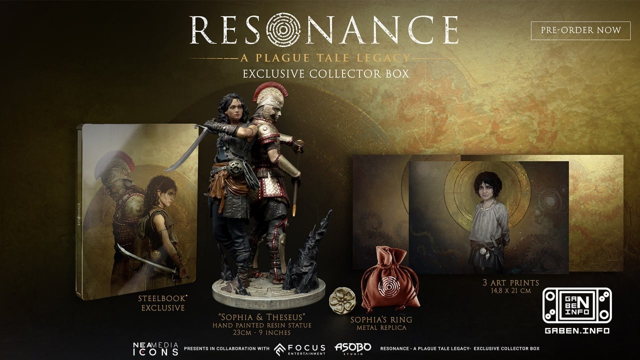 Resonance: A Plague Tale Legacy یک نسخه کلکسیونی دریافت خواهد کرد. این شامل: • مجسمه های سوفیا و تسئوس.• استیل بوک.• سه ...