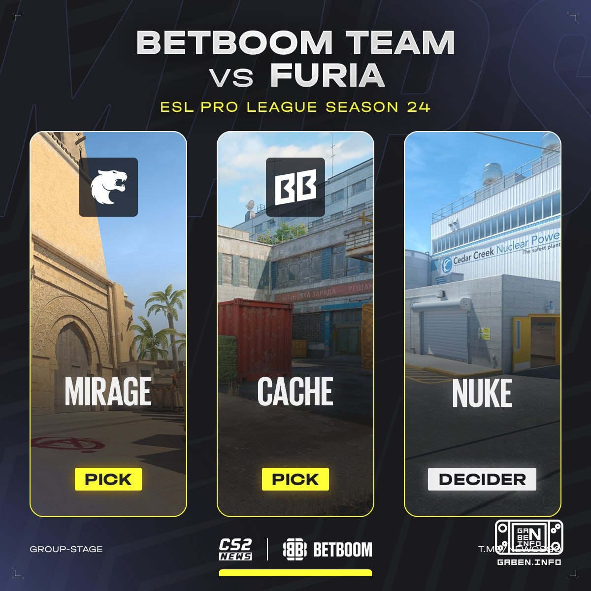 ️ FINAL MATCH DAY de kaarten FURIA versus BETBOOM TEAM zijn bekend geworden Kies de skins op CS.MONEY.