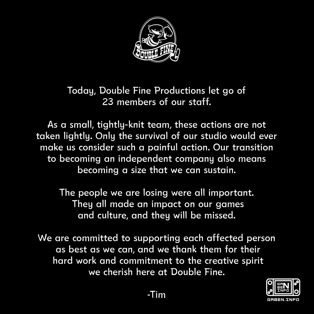 Double Fine(Kiln, Keeper)은 스튜디오(23명)의 25%를 삭감했습니다. XBOX에서 빵을 무료로 출시한 후 스튜디오는 생존을 위해 이렇게 해야 했습니다.