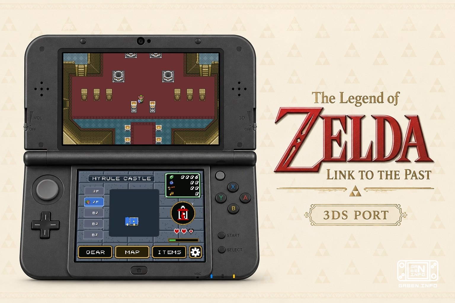 Там это, портировали SNES зельду на 3ds, с поддержкой двух экранов. Но мне сейчас не на чем проверять. Зацените, рассказ...