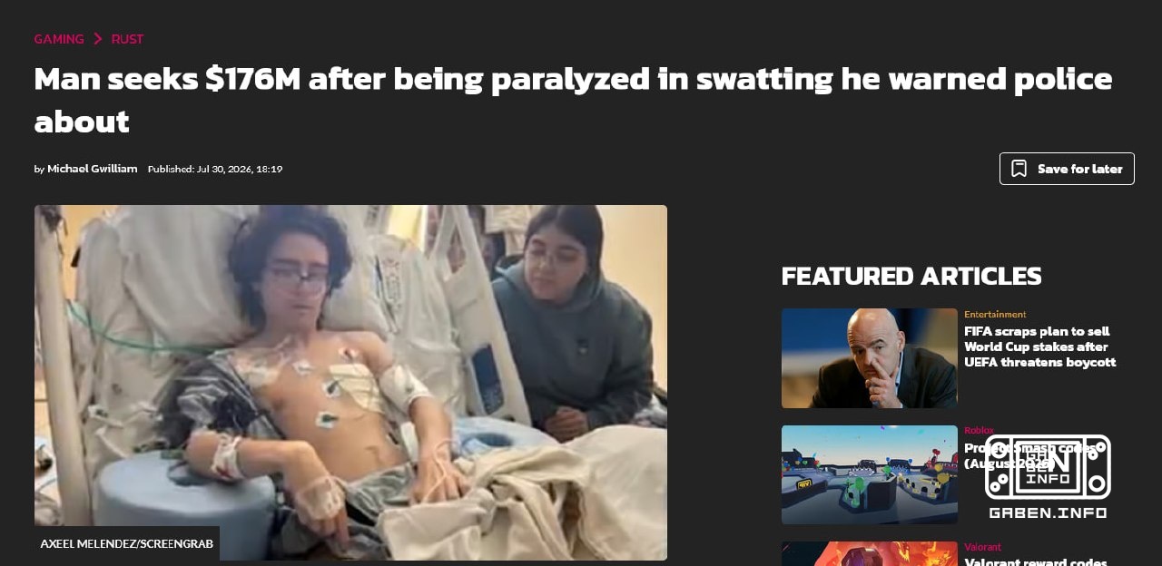An American gamer was paralyzed by Rust. An Arizona guy named Axel Melendez is in a difficult situation, and the adminis...