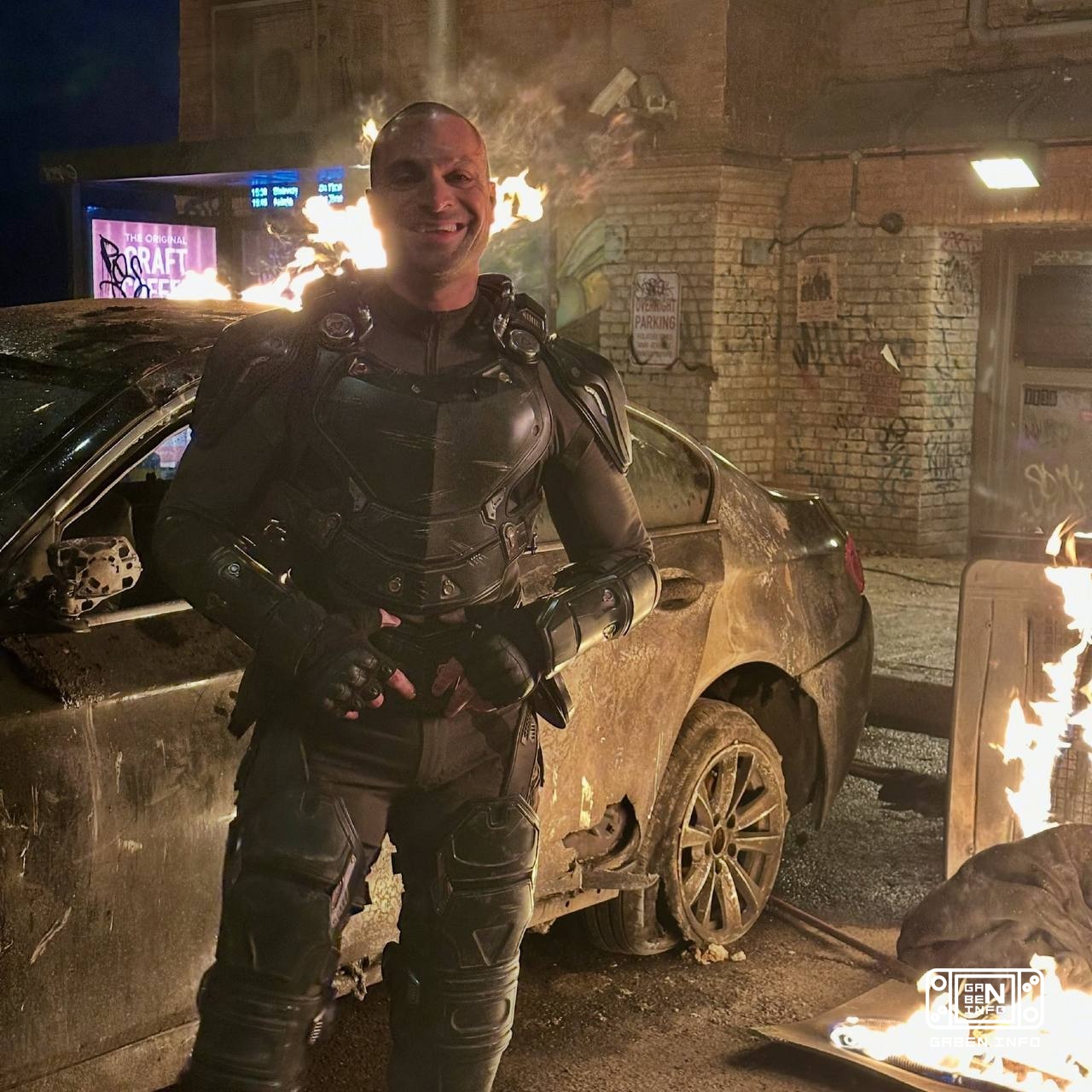 Michael Mando on the set of Spider-Man: New Day.