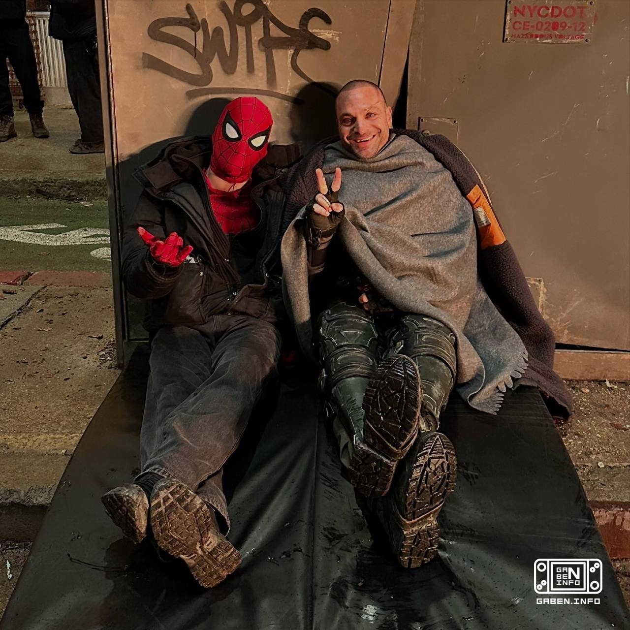 Michael Mando on the set of Spider-Man: New Day.