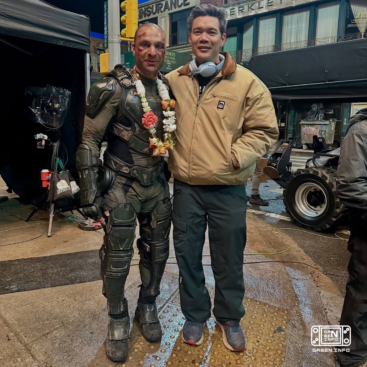 Michael Mando on the set of Spider-Man: New Day.