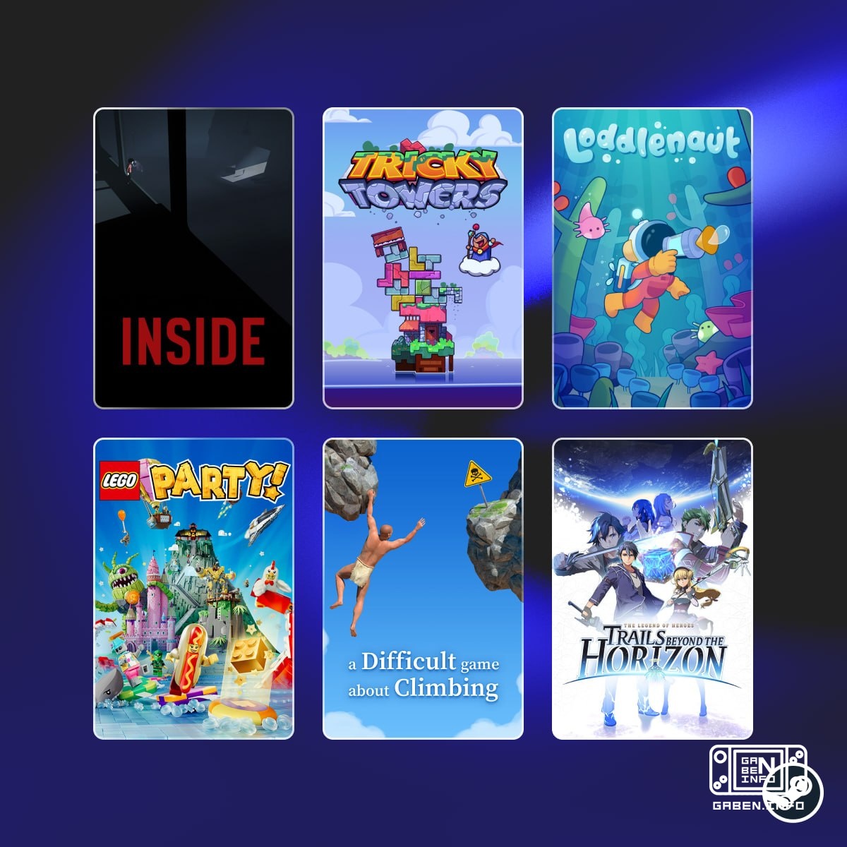 Steam has launched daily discounts 90% off INSIDE (not available in Russia), 70% off Tricky Towers, 70% off Loddlenaut, ...