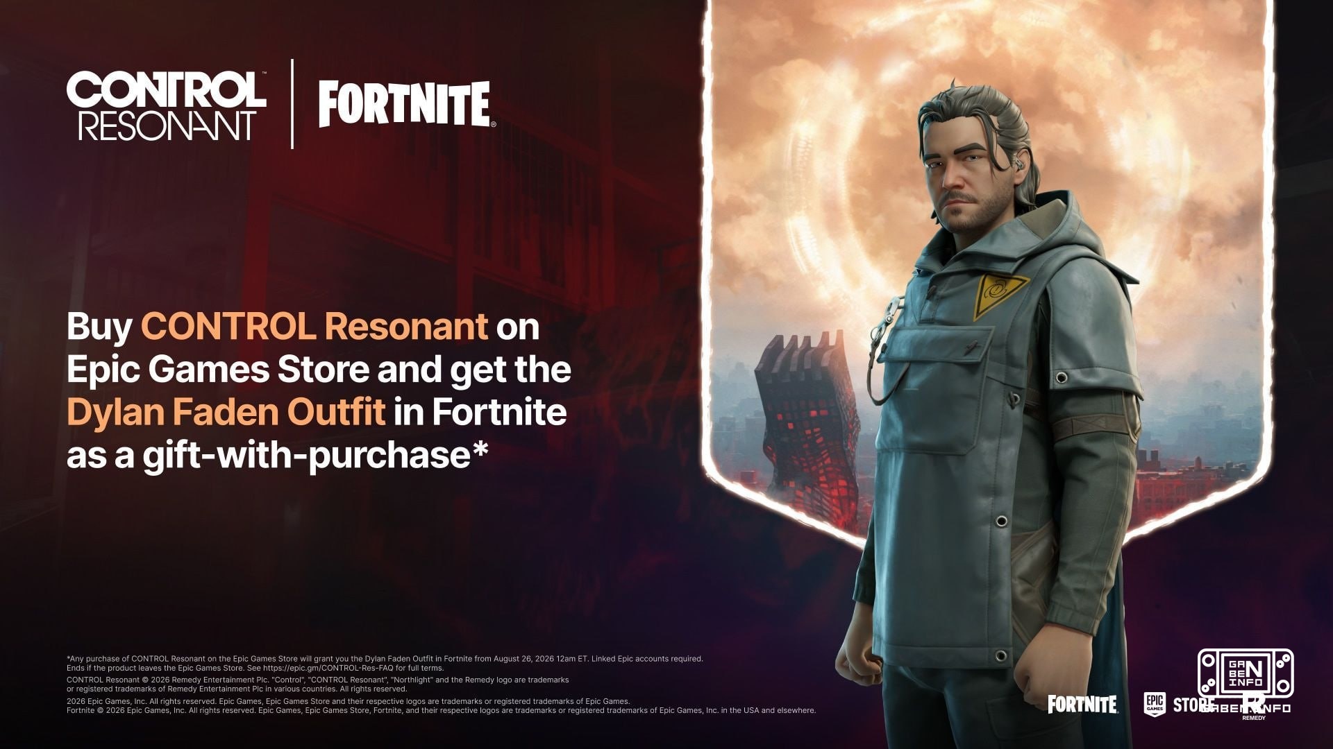 控制的迪伦将被添加到Fortnite 中.所有预订的 Epic Games Control Resonant 玩家都会在游戏中获得皮肤,