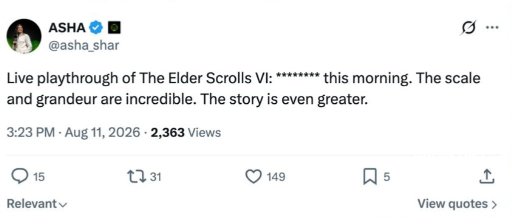 Asha Sharma ha visto oggi The Elder Scrolls VI: "La scala e la portata sono incredibili, ma la storia è ancora migliore....