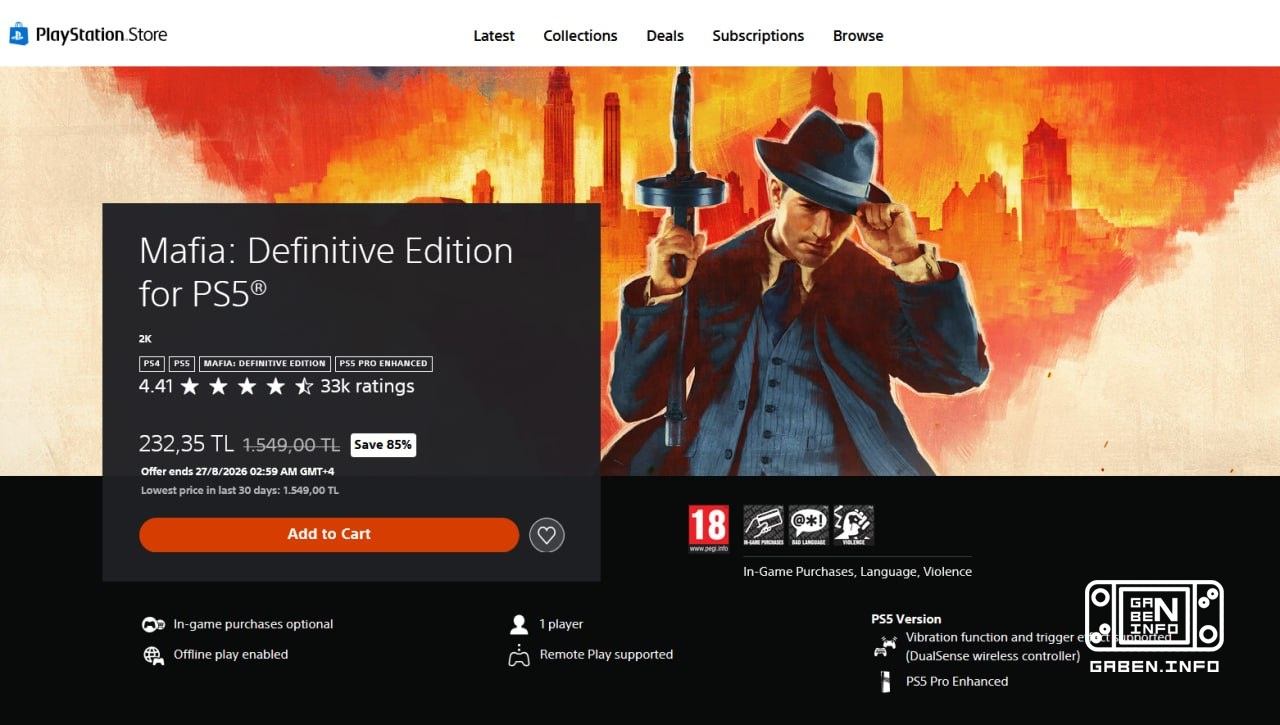 The PS5 version of Mafia: Definitive Edition is out. Both the digital and disc versions can be updated for free, except ...