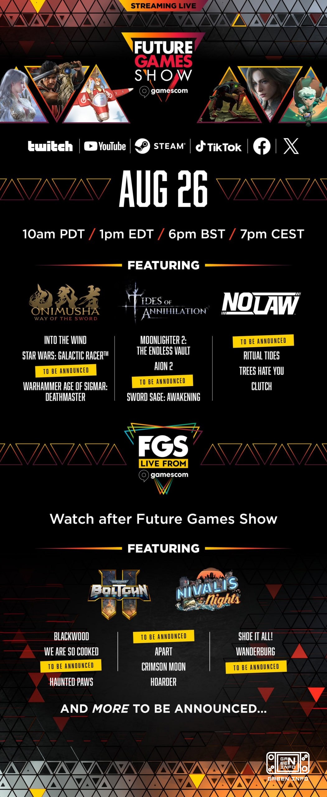 Расписание тайтлов на Future Games Show Презентация пройдёт 26 августа в 20:00 по МСК. Там покажут No Law, Boltgun 2, Ga...