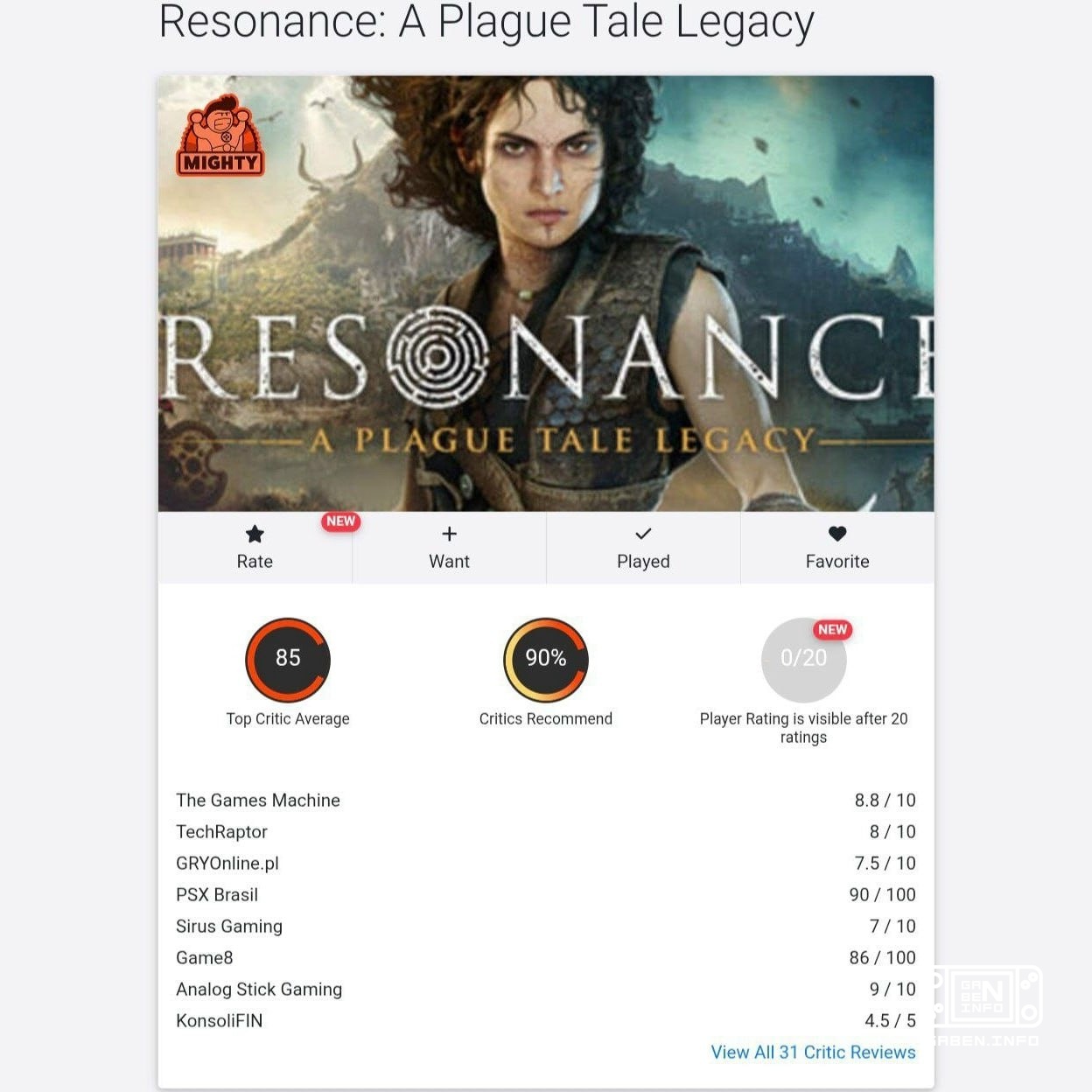 Оценки Resonance: A Plague Tale Legacy — 85 баллов из 100 По большей части это эксперимент перед третьей частью с новой ...