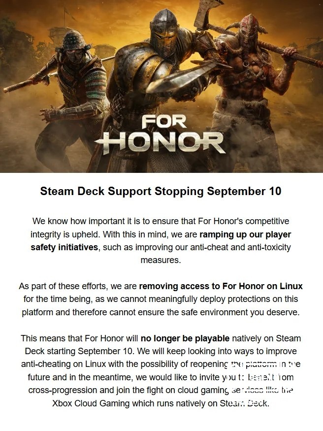 For Honorは9月10日,Steam DeckとLinuxのサポートをなくす.同じ日に,ゲームは評価モードを獲得する.この年を通して通常の試合からプレイヤーに蓄積されたPTSDを考慮すると,UbisoftとValveの保証部門の健全な...