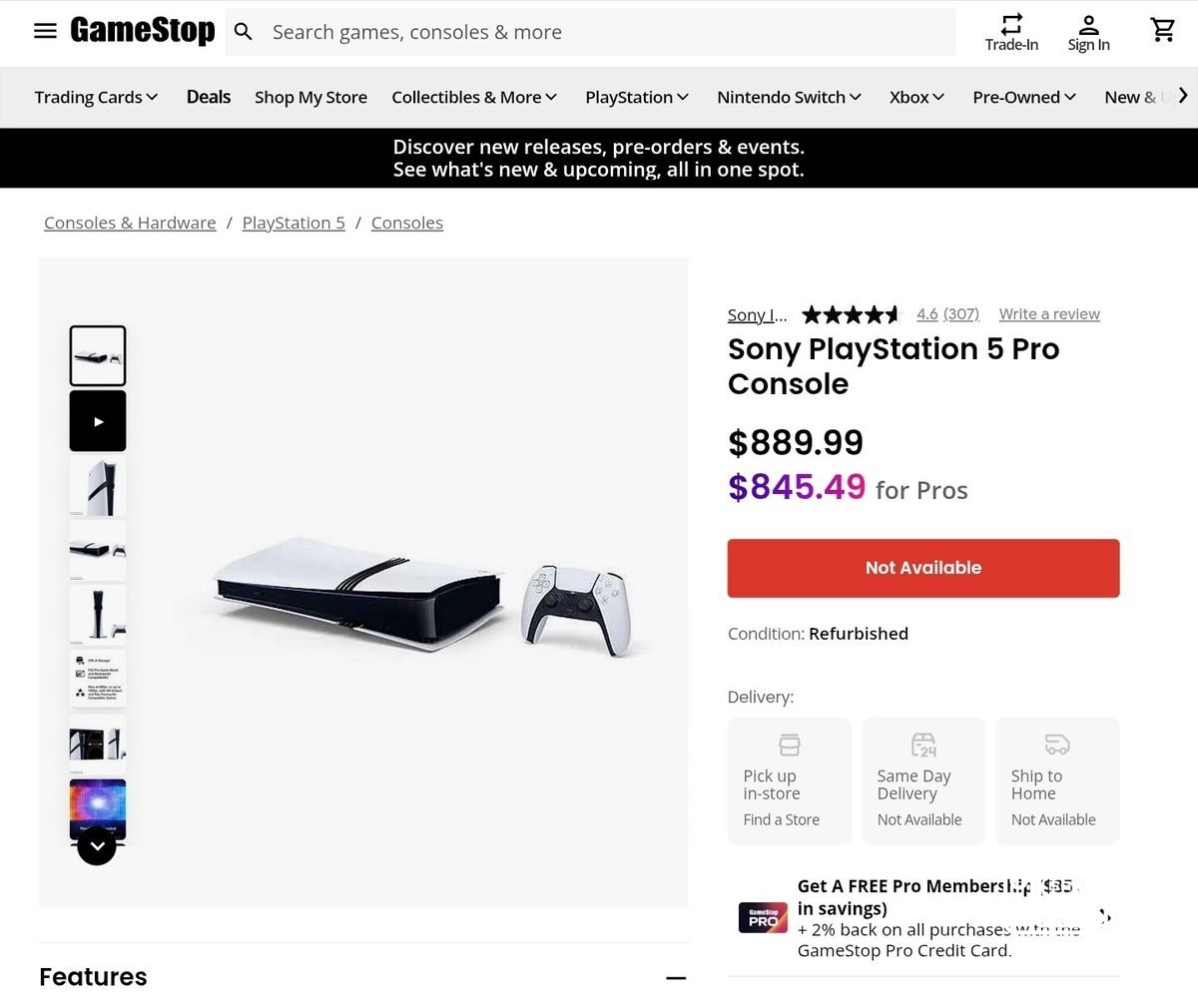 O PS5 Pro, por US$ 900, já está disponível nos EUA em PlayStation Direct, Best Buy, GameStop e outras grandes lojas. No ...