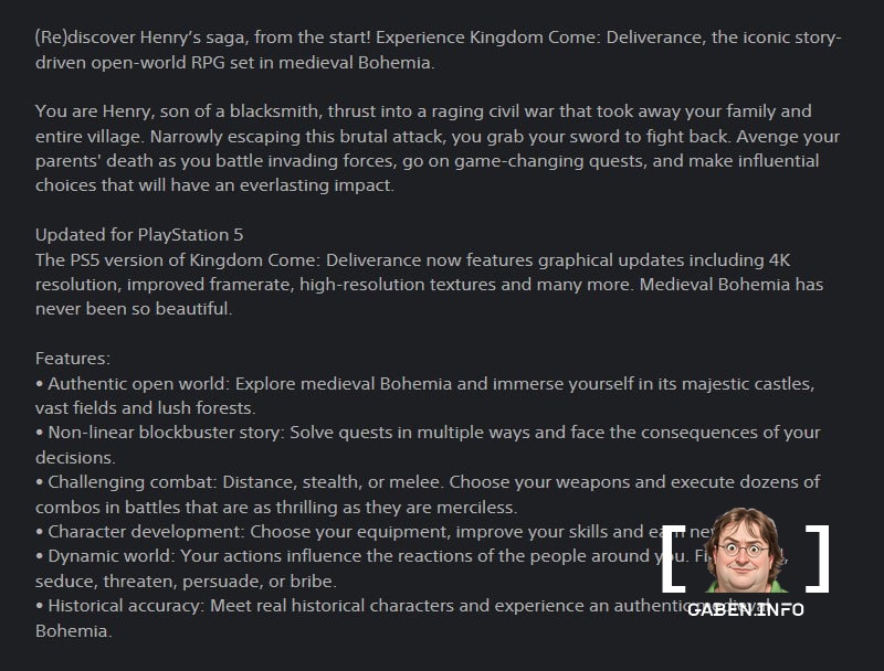 Kingdom Come Deliverance will receive a remaster, judging by the leaked description on the PlayStation Store The new ver...