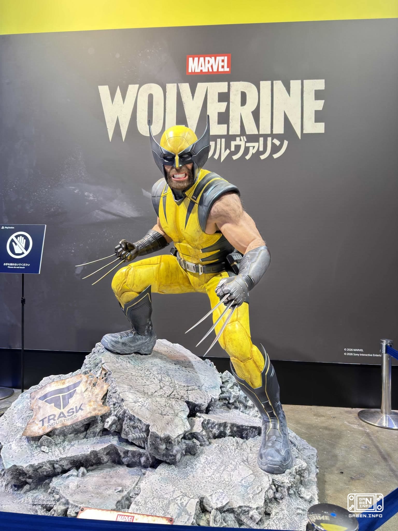 At the PlayStation stand of the Tokyo Game Show 2026 the statue of Rosomachi in full height machine with a height of abo...