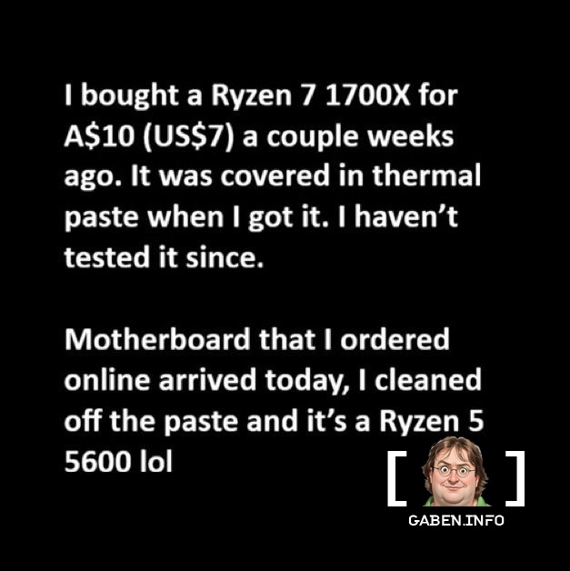 A Reddit user bought a used AMD Ryzen 7 1700X for AU$7, but after cleaning the thermal paste, he discovered that it was ...