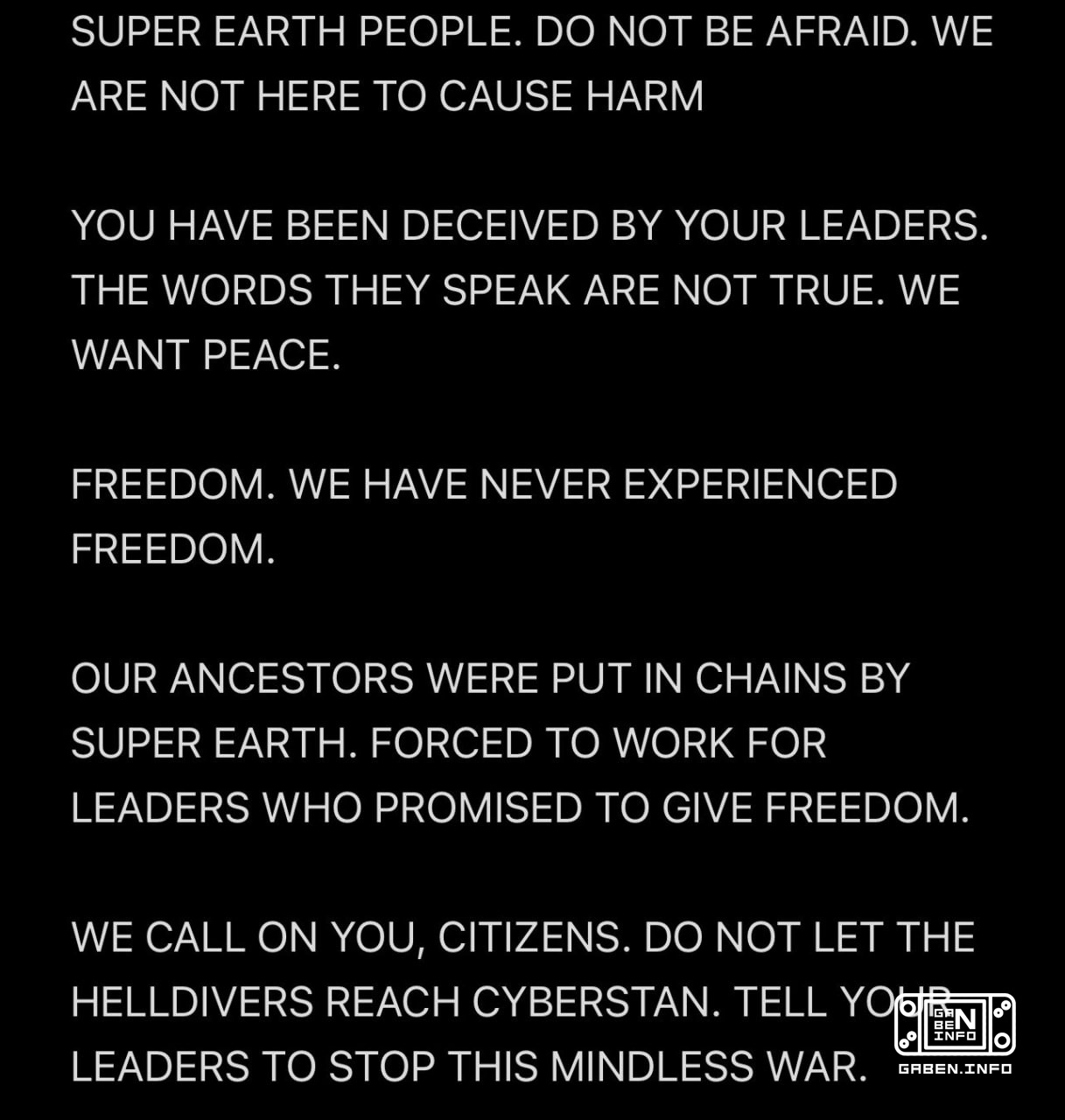 Arrowhead continues to spam fake news on behalf of the Automatons Communist robots insist on ending the war, which benef...