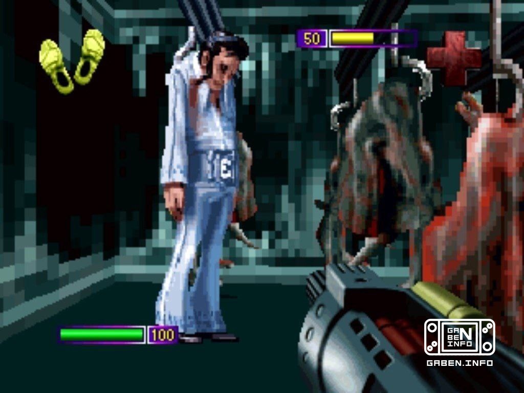 Dead Elvis Presley in the freezer in the game Po' ed, released on Panasonic 3DO.