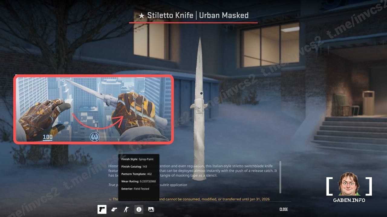 ❗️A new Stiletto was crafted |Urban Masking (FT) with rare 402 “White Gem” pattern 🖥This is the first registered stilett...