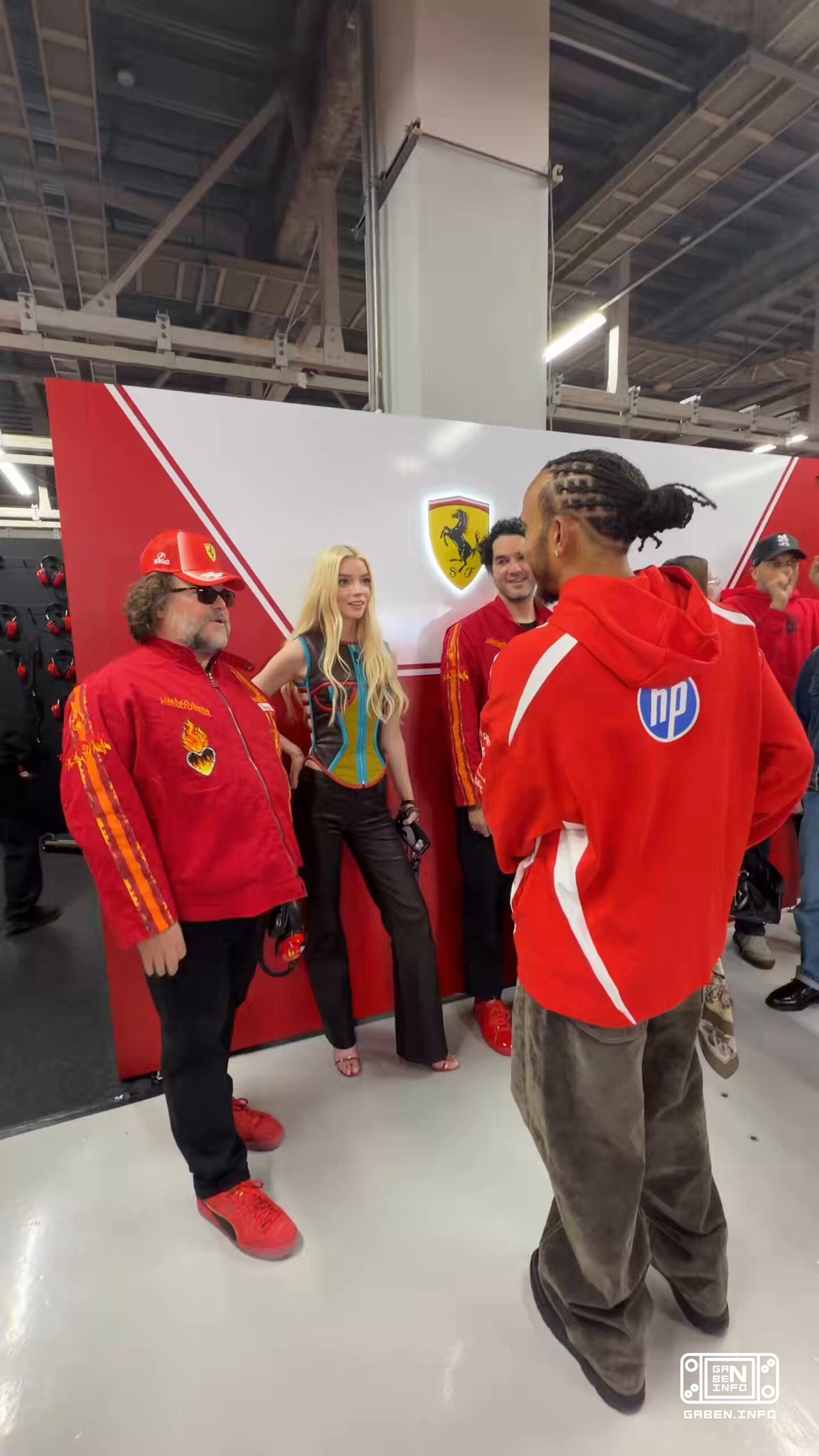 The stars of The Super Mario Galaxy Movie dropped by the Japanese F1 Grand Prix Jack Black, Criss Pratt and Anechka Tayl...