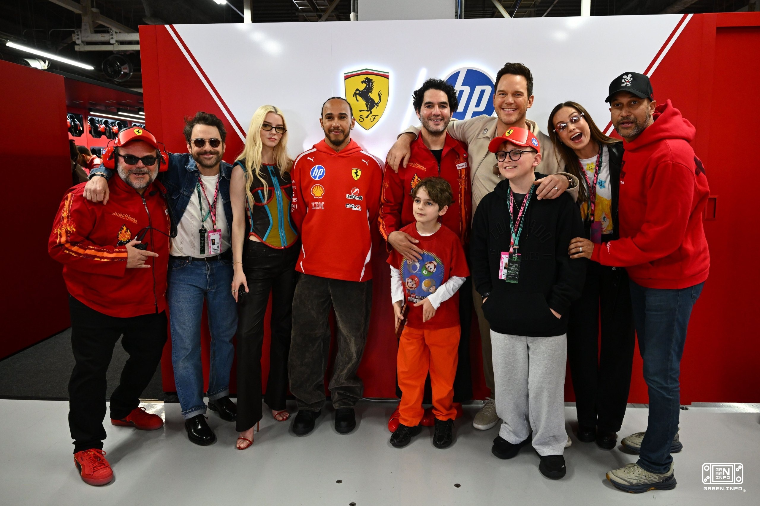The stars of The Super Mario Galaxy Movie dropped by the Japanese F1 Grand Prix Jack Black, Criss Pratt and Anechka Tayl...