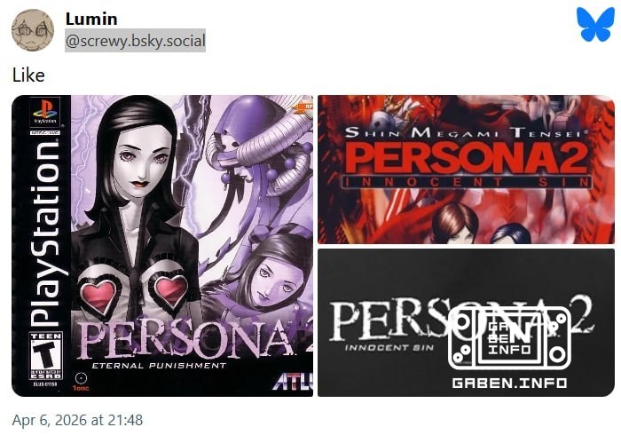 For some reason, all the official Persona 1 and Persona 2 merch for the 30th anniversary of the series has different gam...