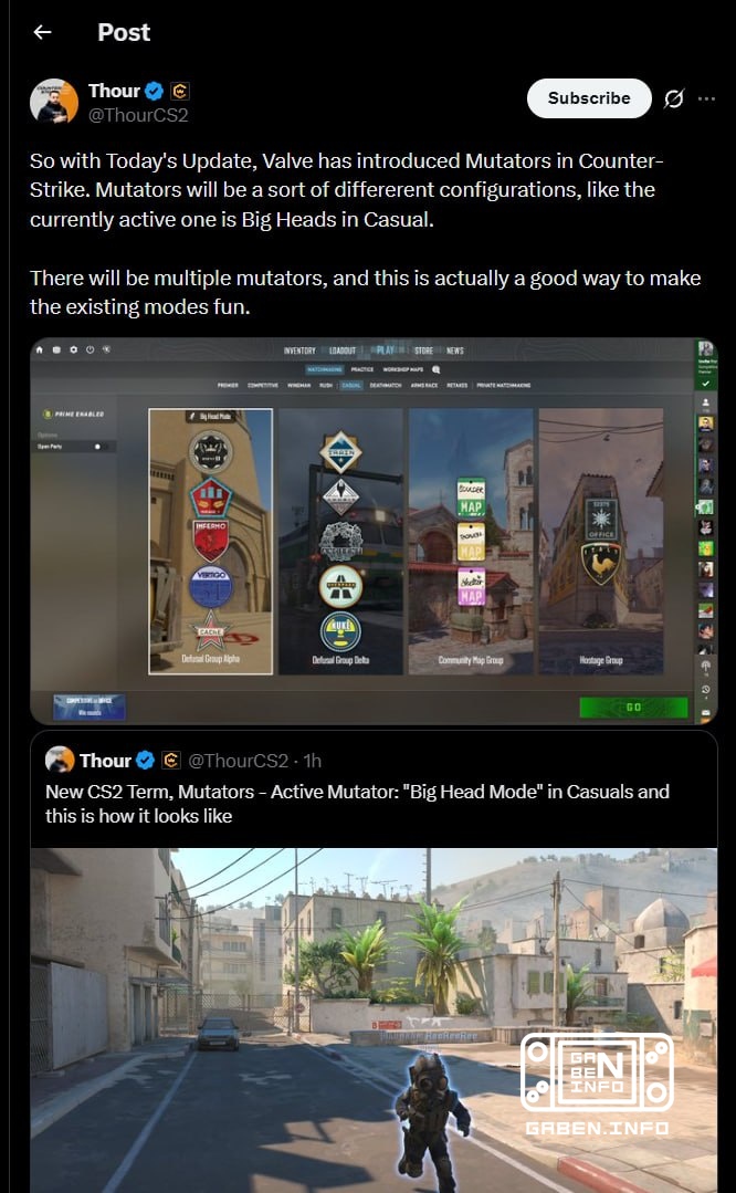 Big Heads one of many future modes in CS2 The developers with this update have added the new term "Mutator", which means...